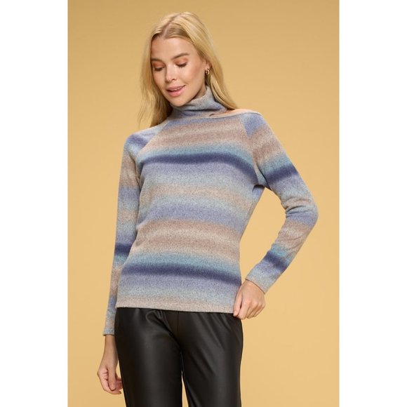 Made in USA Ombre Cold Shoulder Turtleneck Top - Picture 3 of 5